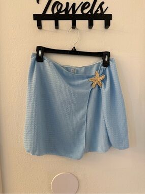 Light Blue Wrap Mini Skirt with Starfish Accent